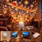 360° Rotating Christmas LED Projector Lamp – USB Rechargeable 5D Holographic Night Light with Snowman, Reindeer & Snowflake Scenes — thumbnail 6