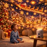 360° Rotating Christmas LED Projector Lamp – USB Rechargeable 5D Holographic Night Light with Snowman, Reindeer & Snowflake Scenes — thumbnail 2