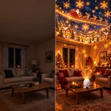 360° Rotating Christmas LED Projector Lamp – USB Rechargeable 5D Holographic Night Light with Snowman, Reindeer & Snowflake Scenes — thumbnail 3